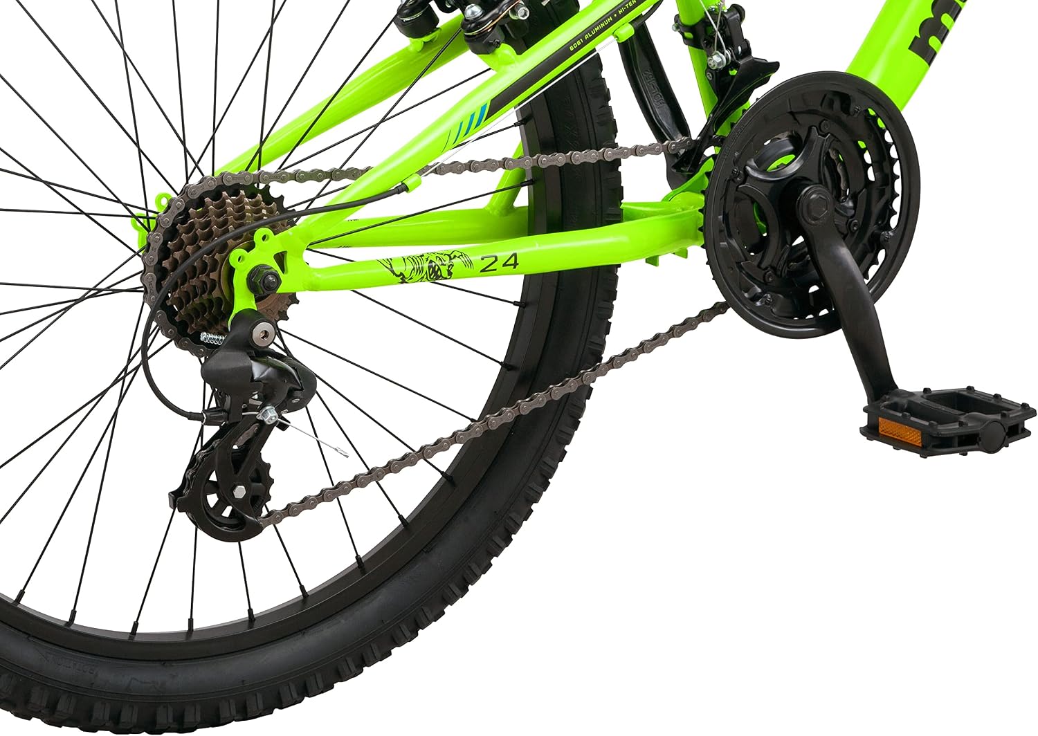Mongoose Status Mountain Bike, 24 Inch Bike for Kids and Teens, 21 Speed, Aluminum Suspension Frame, Steel Rear Triangle, Suspension Fork, Knobby Mountain Tires, Linear Pull Brakes, For Boys and Girls