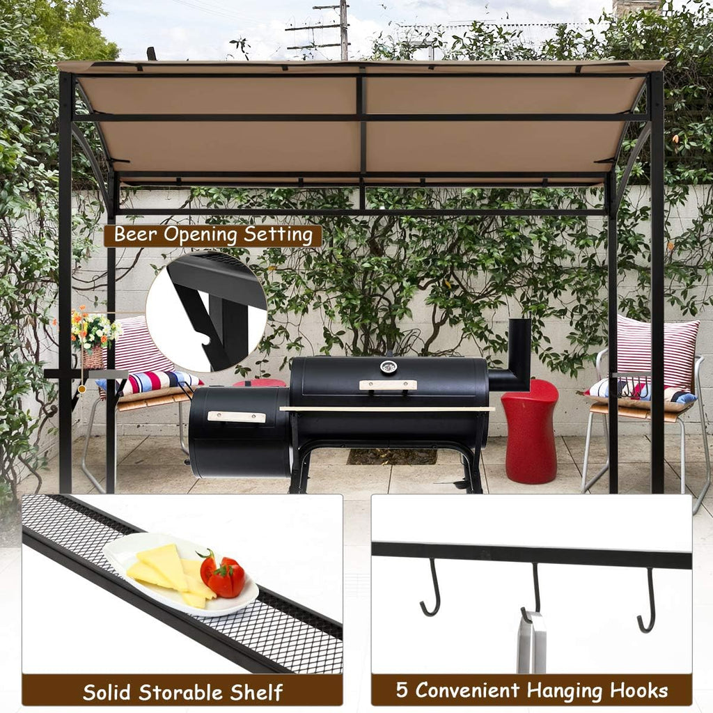 Tangkula 7ft Grill Gazebo, Patio Barbecue Canopy with Serving Shelf and Storage Hooks, Curved Grill Shelter w/Heavy-Duty Steel Frame Sunshade Gazebo for Outdoor Garden (Coffee)