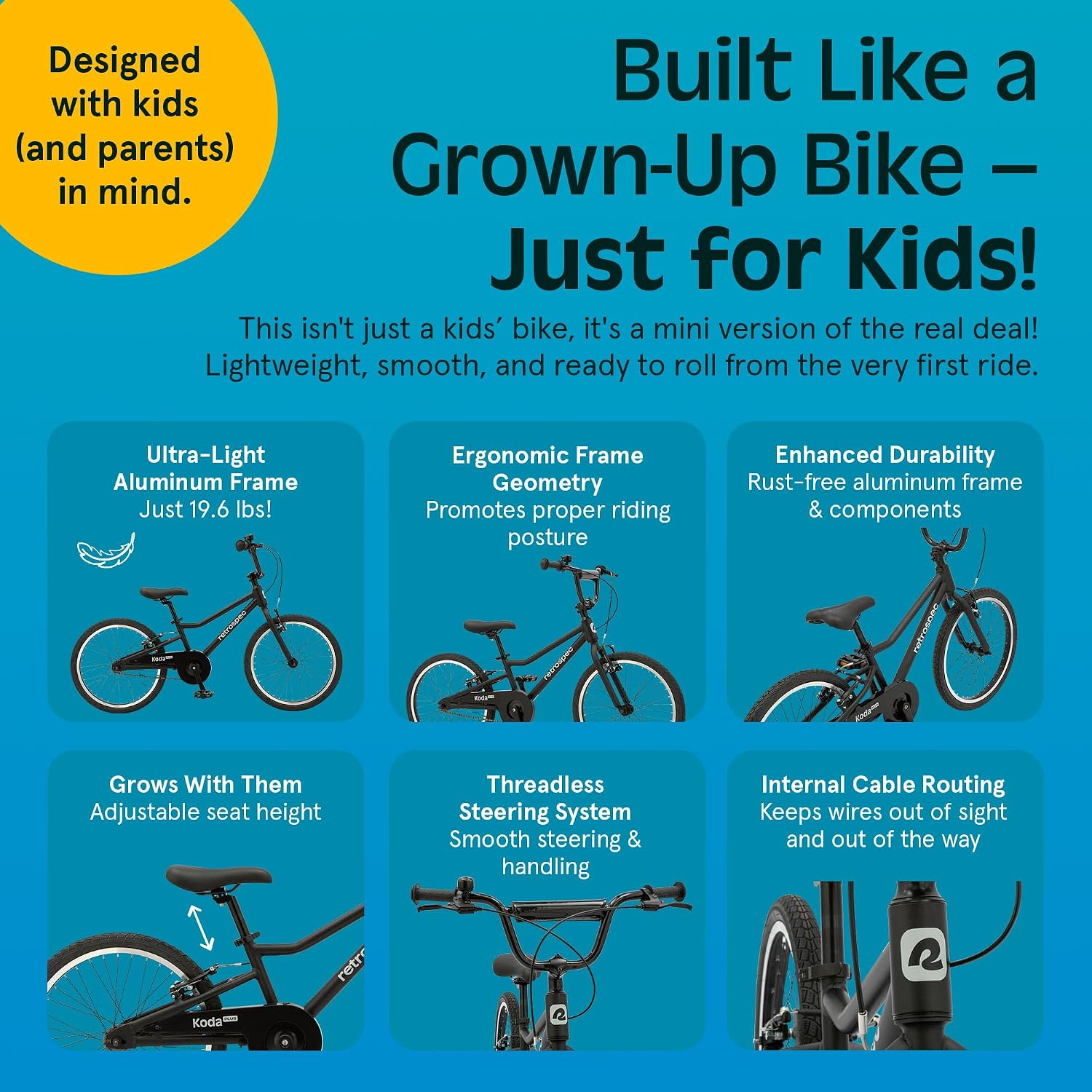 Retrospec Koda Plus Kids Bike for Boys & Girls Ages 6-8 Years - Children's Bicycle, Adjustable Seat & Handlebars