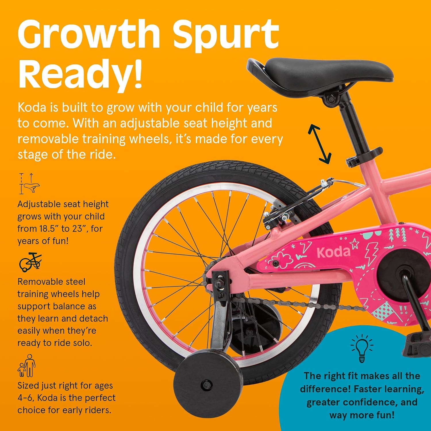 Retrospec Koda Plus Kids Bike for Boys & Girls Ages 4-6 Years - Children's Bicycle, Adjustable Seat & Handlebars