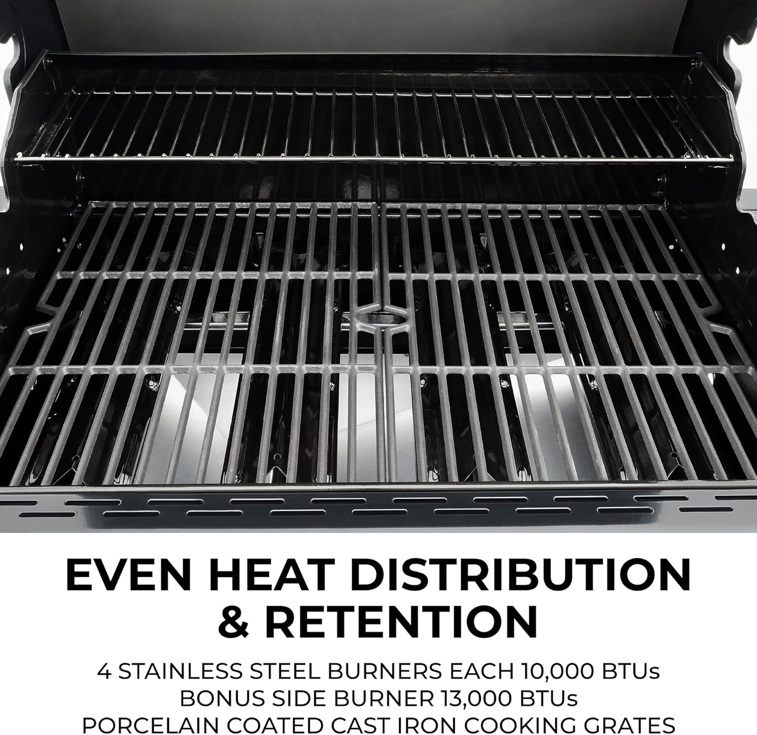 Kenmore 4-Burner Gas Grill with Side Burner, Outdoor BBQ Grill, Propane Gas Grill, Cast Iron Cooking Grates, Electronic Ignition, Warming Rack, Open Cart Design, 53000 BTUs, Stainless Steel and Black