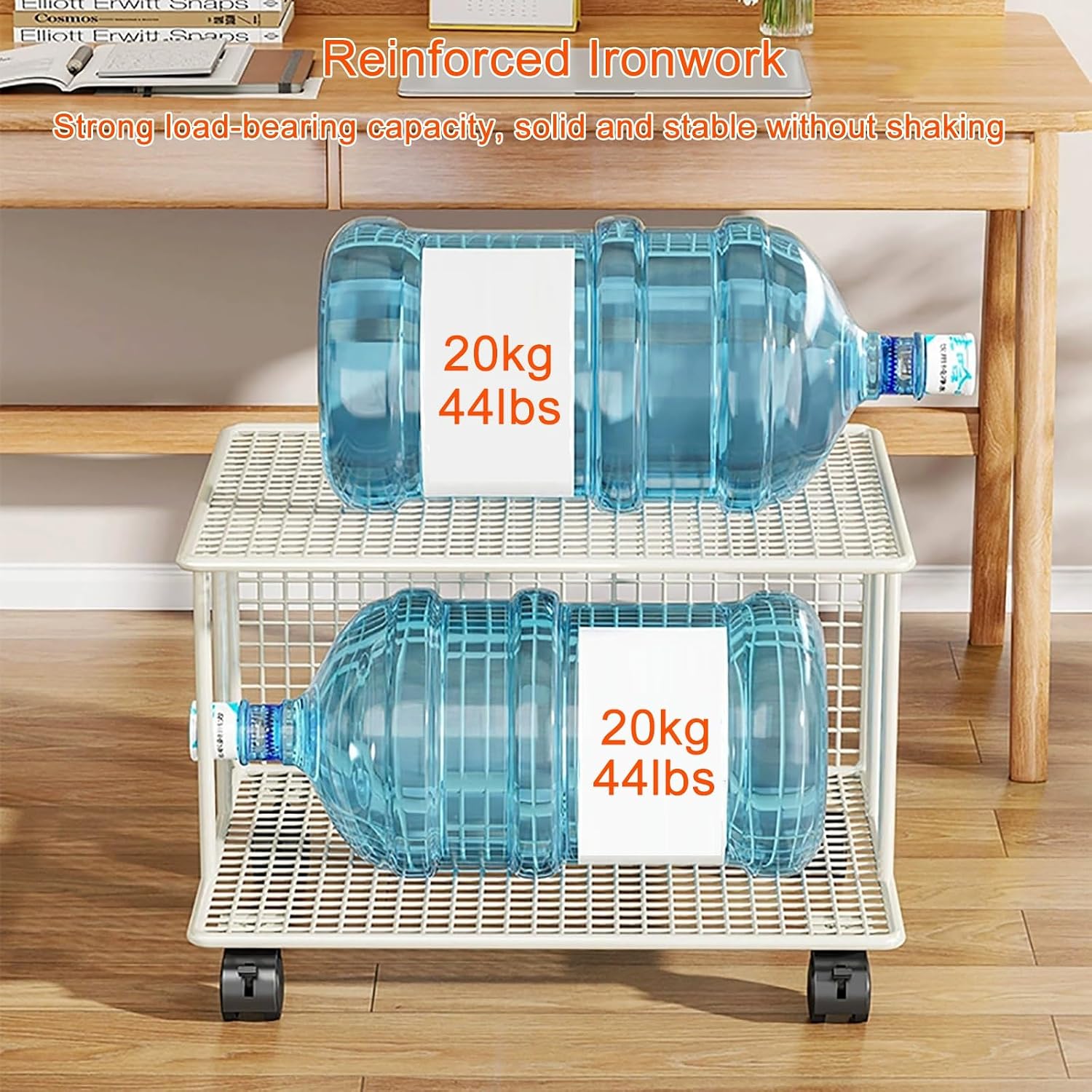 2-Tier Printer Stand Printer Cart, Under Desk Printer Shelf, Metal Printer Table with 360° Lockable Wheels, Storage Rack for 3D & Laser Printer, Scanner, Heat Press(White,48x38x37cm)