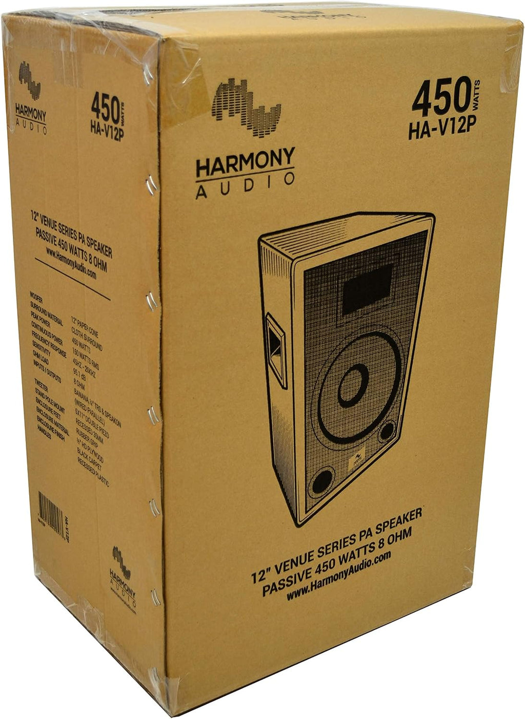 Harmony Audio HA-V12P Pro DJ Venue Series 12' Passive 150W RMS PA Speaker 2-Way Cabinet