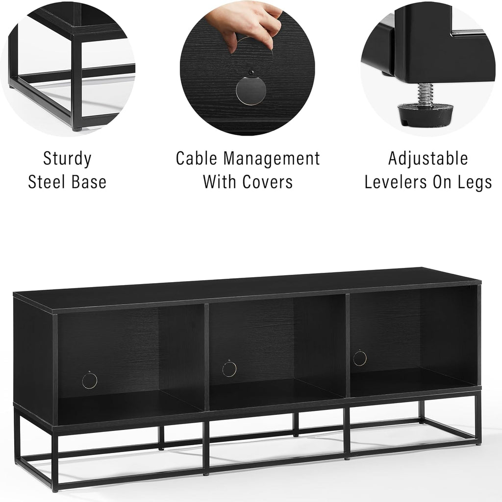 Crosley Furniture Enzo Large Vinyl Record Storage TV Stand and Entertainment Center, Media Console, Black