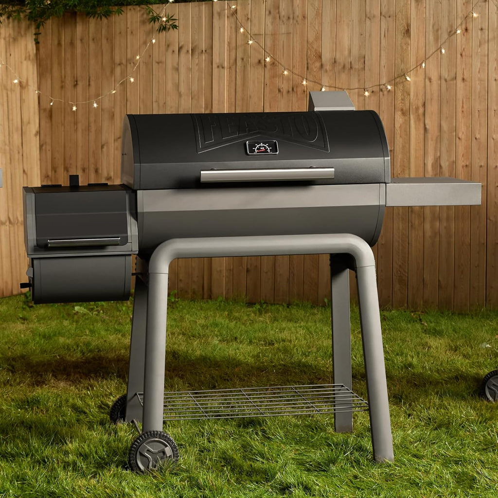 Feasto Heavy-Duty 30-Inch Charcoal Grill with Offset Smoker Grill, Side Table & 815 Sq. In Cooking Space, Outdoor BBQ Grill for Outdoor Barbecue in Backyard, Patio and Parties, Black