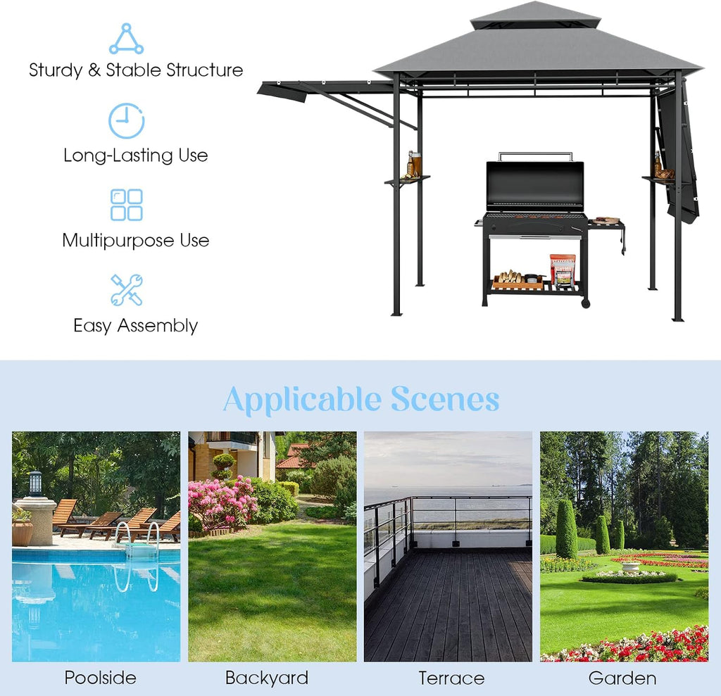 Tangkula 13.5x4 Ft Grill Shelter With Dual Side Awnings, Double Tiered BBQ With Shelves, Heavy-Duty Steel Frame, CPAI-84 Fire-Resistant Patio & Garden Gazebo