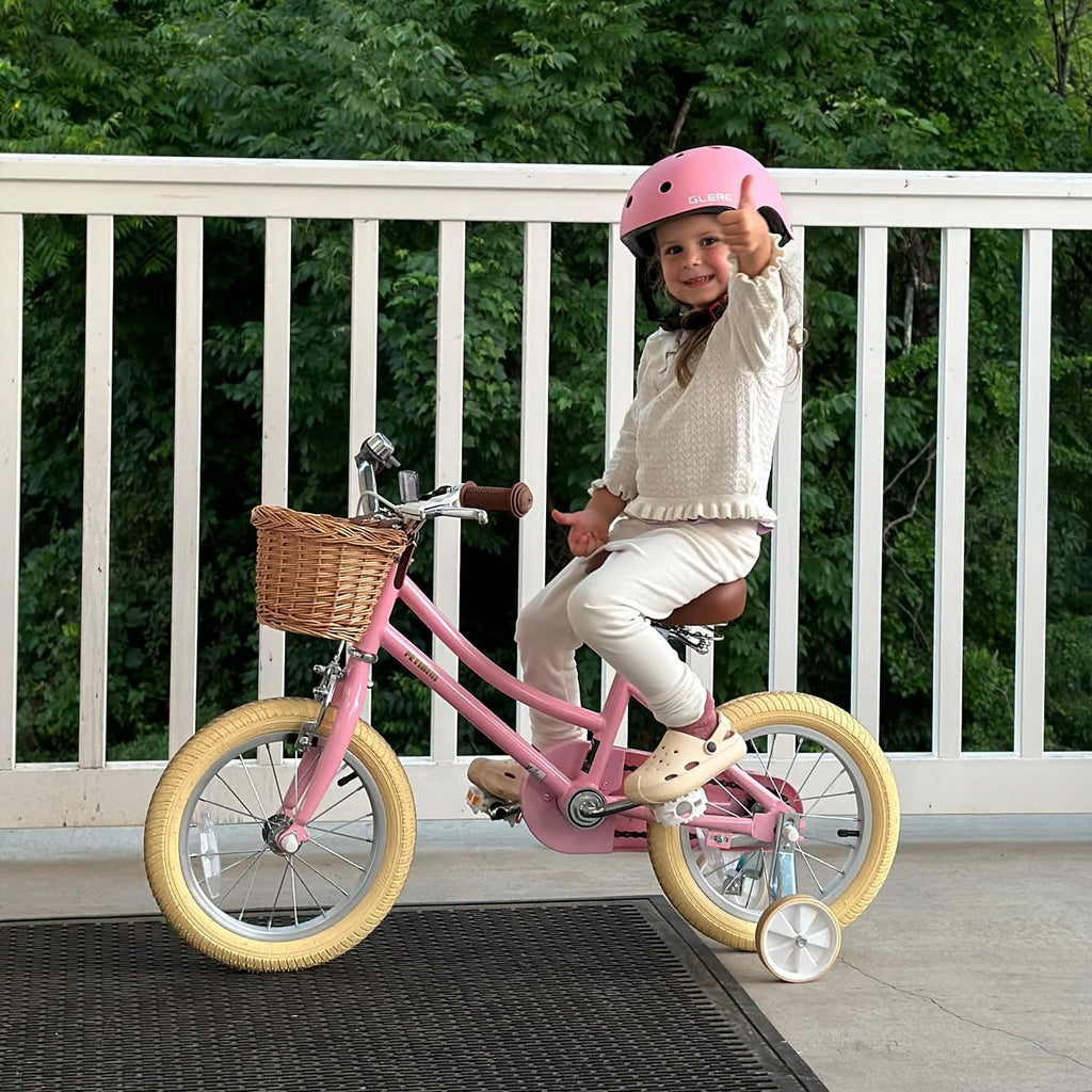 Petimini Vintage Kids Bike for Girls, 12–20 Inch Classic Bicycle with Wicker Basket & Bell, High Tensile Steel Frame, Training Wheels (12–18'), 85% Pre-Assembled, Retro Bike for Outdoor Riding