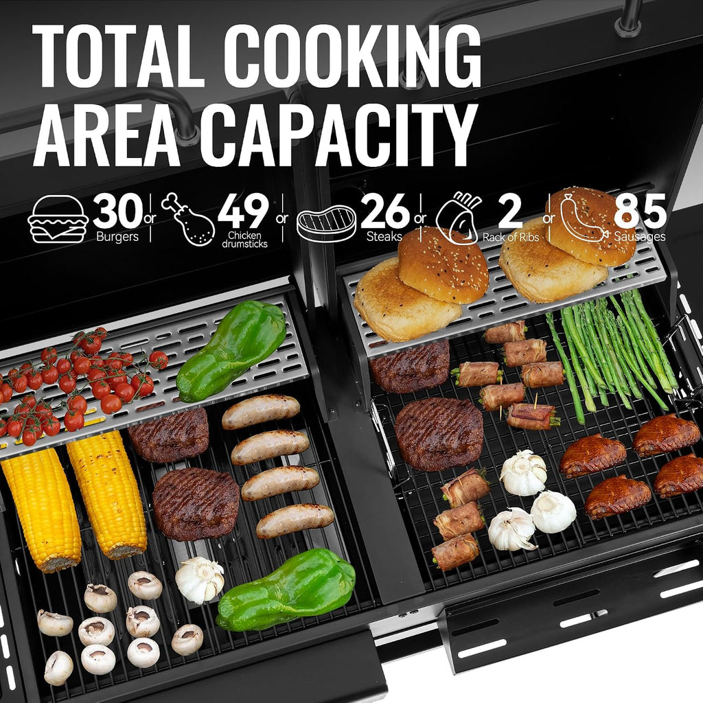 ZH3005 2-Burner Gas and Charcoal Combo Grill with Side Burner, 34,000 BTU Dual Fuel Grill, 823 Sq. In. Cooking Area, for Outdoor Patio Garden Picnic Backyard Cooking, Black