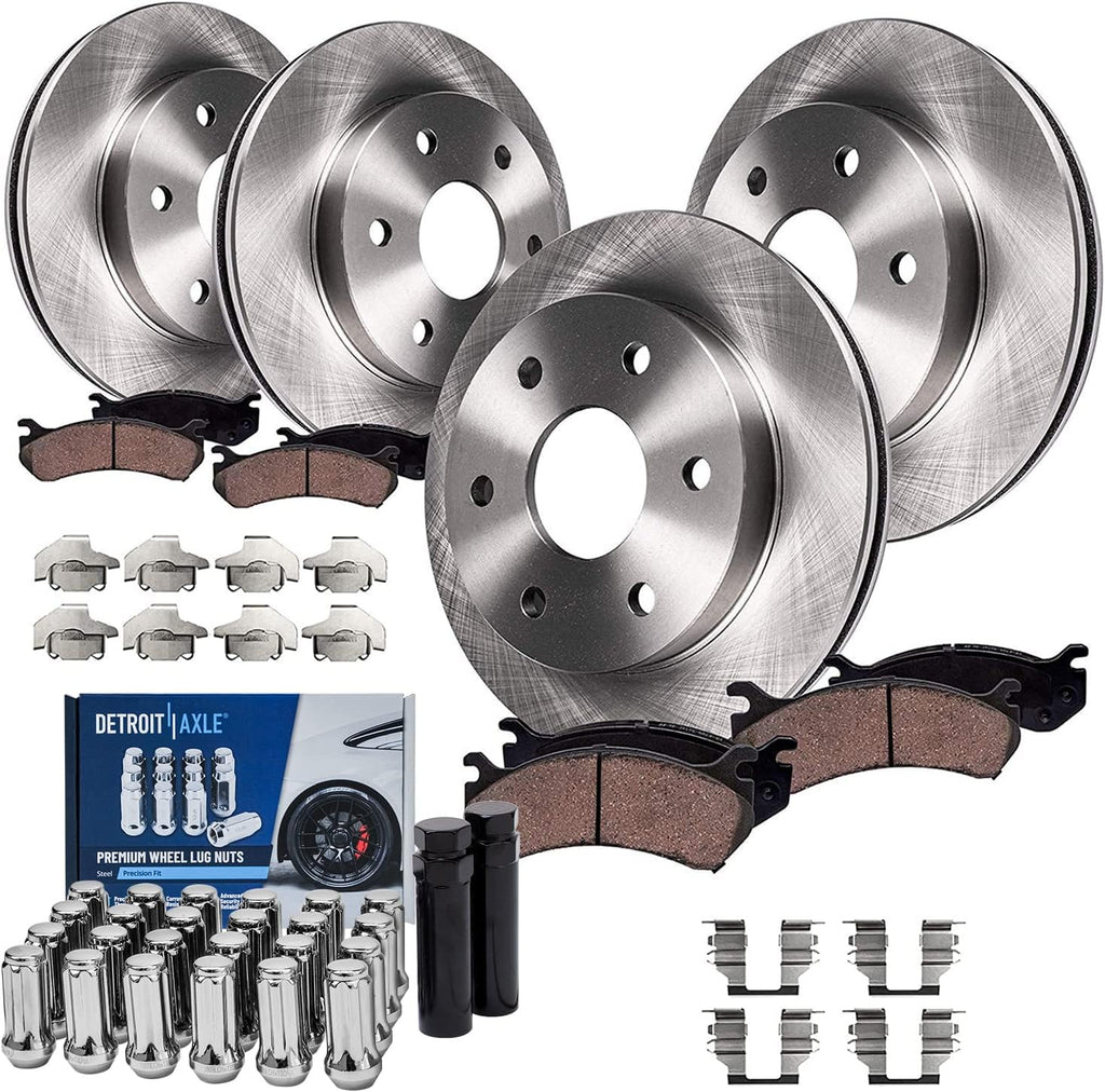 Detroit Axle - Brake Kit for Silverado Sierra 1500 Chevy Tahoe GMC Yukon, 12'' inch Front and 12.79'' inch Rear Disc Brake Rotors Ceramic Brake Pads Wheel Lug Nuts Socket Keys Replacement