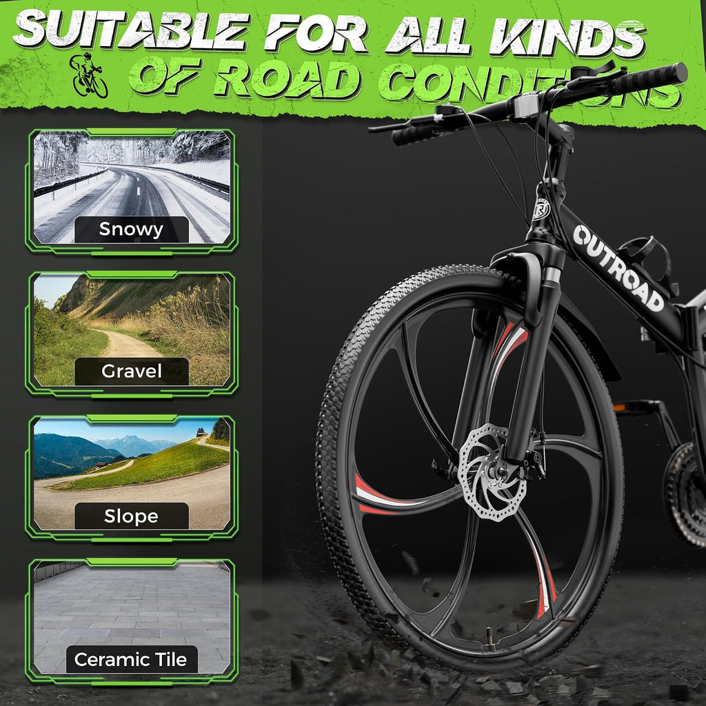 Outroad 26 Inch Folding Mountain Bike, 21 Speed Full Suspension High-Carbon Steel MTB Foldable Bicycle, Dual Disc Brake Non-Slip Folding Bikes for Adults/Men/Women, Black, Orange and Green