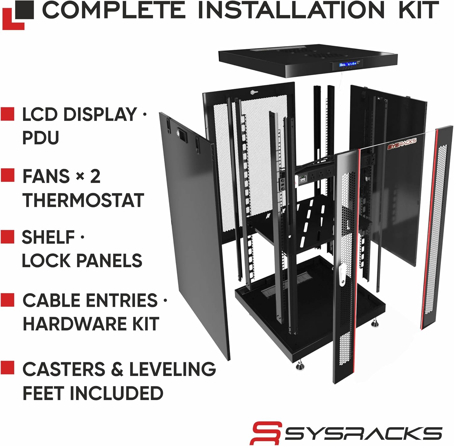 Home Lab Server Rack Cabinet 19' 18U – Premium Series 35' Deep Network Rack Enclosure with Glass Door, Quiet Cooling Fans & Thermostat, PDU, Shelf, Lockable Cabinet for NAS & Home Network