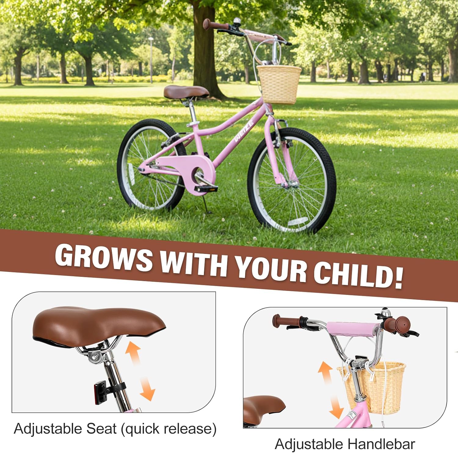 WEIZE Girls Bike for 6-14 Years Old, 20 24 Inch Kids Bike with Basket and Kickstand, Retro Style Childrens Bicycle for Teen Girls, Lightweight Steel Frame, Multiple Colors