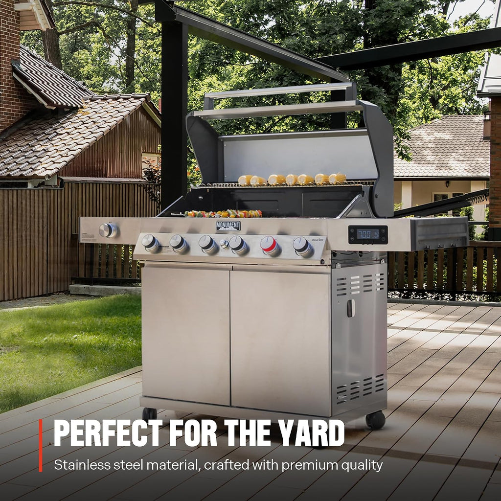 Monument Grills 6+1 Burner Smart Tech Propane Gas Grill, Denali 605Pro Stainless Steel Grill 78,000 BTU Outdoor Patio Yard Barbecue Grill with Side Sear Burner, Smoker Box, Cover and Rotisserie Kit