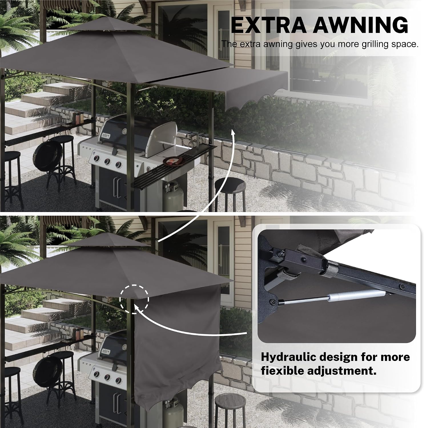 MASTERCANOPY 11 x 5 Grill Gazebo with Extra Side Awning Outdoor BBQ Gazebo with 2 LED Lights for Patio Party Backyard Picnic(Dark Gray)