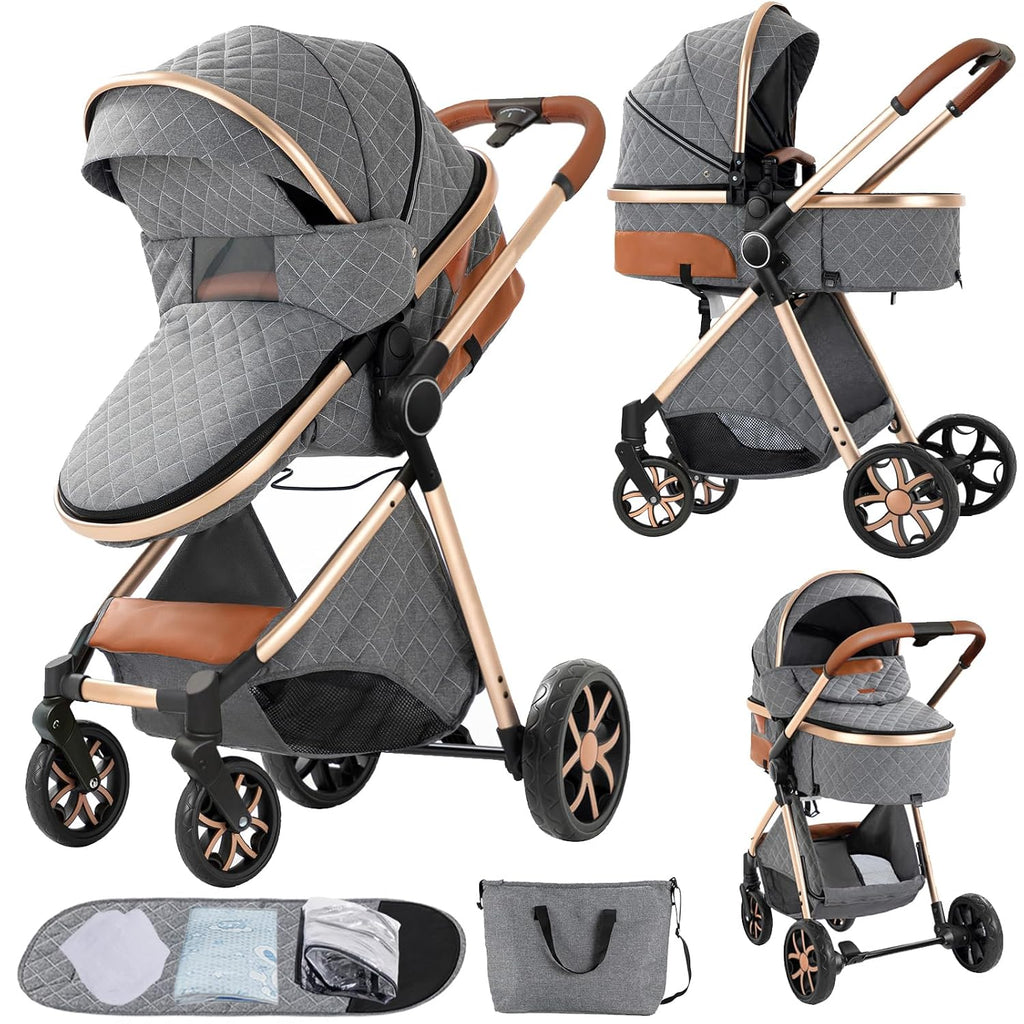 Nine point nine 2 in 1 Baby Stroller, Reversible Convertible Infant Stroller of One-Click Folding, Newborn Travel Strollers Toddler Standard Pram Carriage (225 Grey)