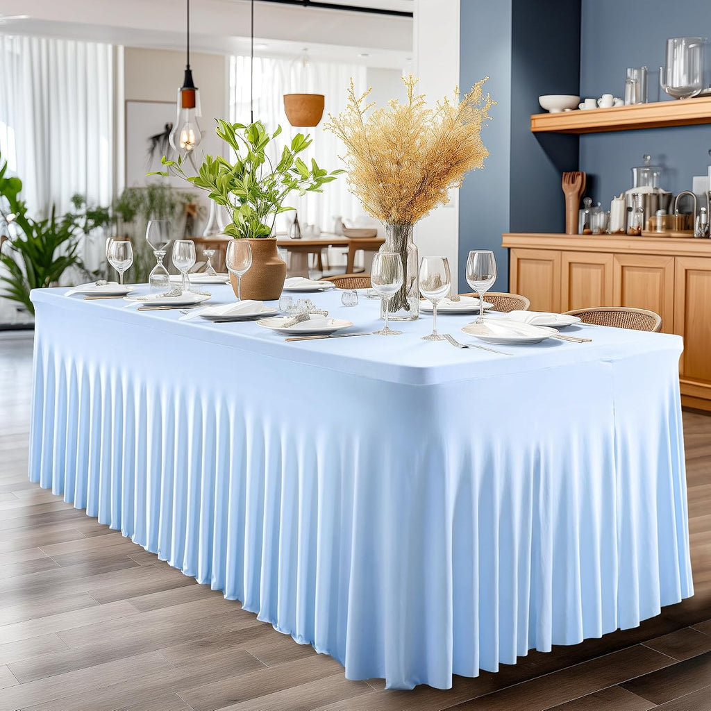Shillance Baby Blue Spandex Table Covers 8ft, 6 Packs Fitted Table Covers for 6 Foot Tables Stretch Spandex Table Skirts Rectangle Tables for Event, Wedding, Banquet & Parties