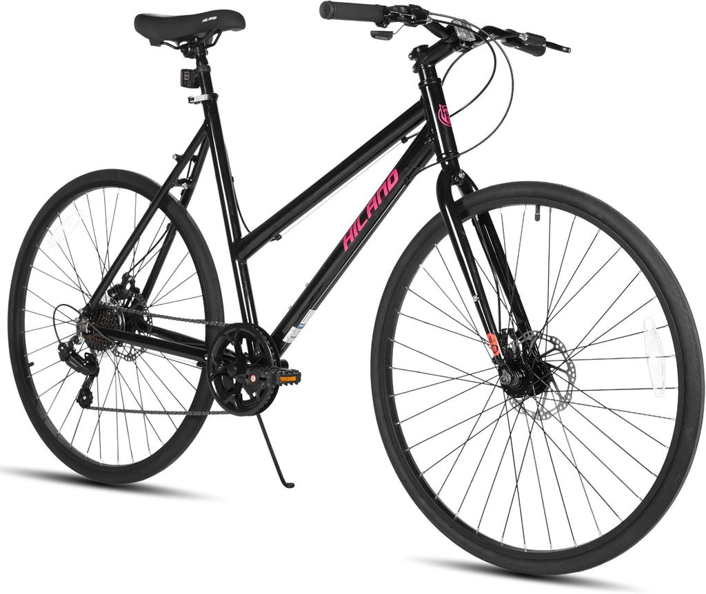 HILAND 700C Road Hybrid Bike, 7 speeds Bikes Urban City Commuter Bicycle with Disc Brake for Men Women Adult Comfortable Bicycle