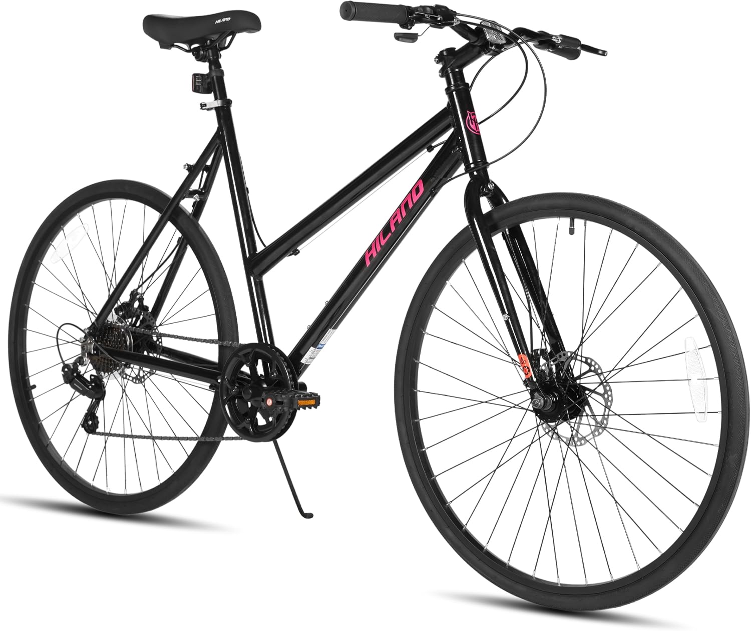 HILAND 700C Road Hybrid Bike, 7 speeds Bikes Urban City Commuter Bicycle with Disc Brake for Men Women Adult Comfortable Bicycle