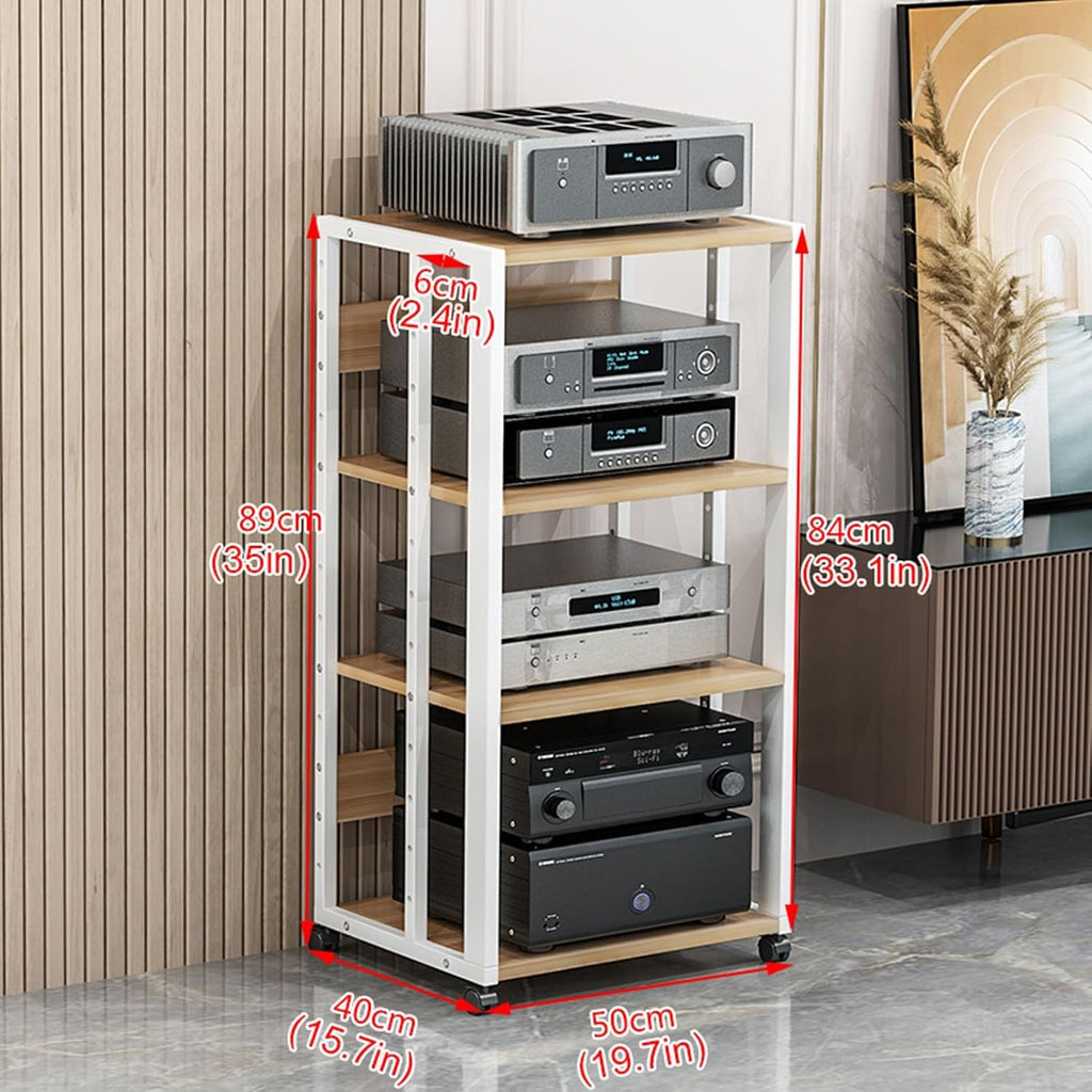 3/4/5-Tier Furniture Media Stand DVD CD Player Stand Audio Rack Power Amplifier Equipment Cabinet with Height Adjustable Wooden Shelf Floorstanding Storage Shelves ( Color : White , Size : 4 Tier )
