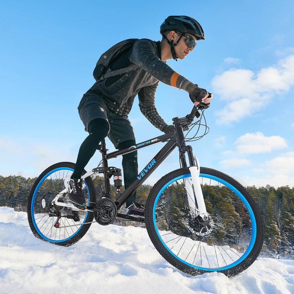 VEVOR Mountain Bike for Men/Women, 20'/26'/29' Sizes, 7/21/24 Speed Twist Shifting, Front or Dual Suspension, Dual Disc Brakes, Comfort Saddle, Sleek Colors