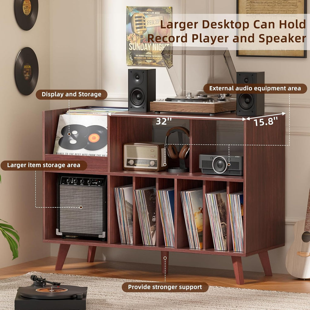 LELELINKY Large Record Player Stand, 48''Turntable Stand with Storage, Vinyl Record Holder with Display Area, Record Player Table Holds Up to 450 Albums, Record Stand for Music Room Living Room