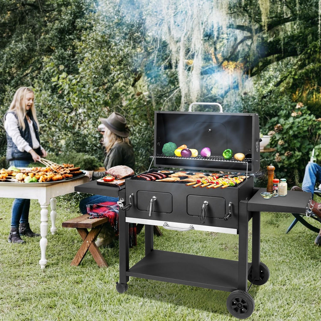 Charcoal Grill Outdoor BBQ Grill, Extra Large Cooking Area 794 Square Inches with Two Individual & Adjustable Charcoal Tray, Foldable Side Tables for Outdoor Cooking Backyard Camping Picnics By DNKMOR