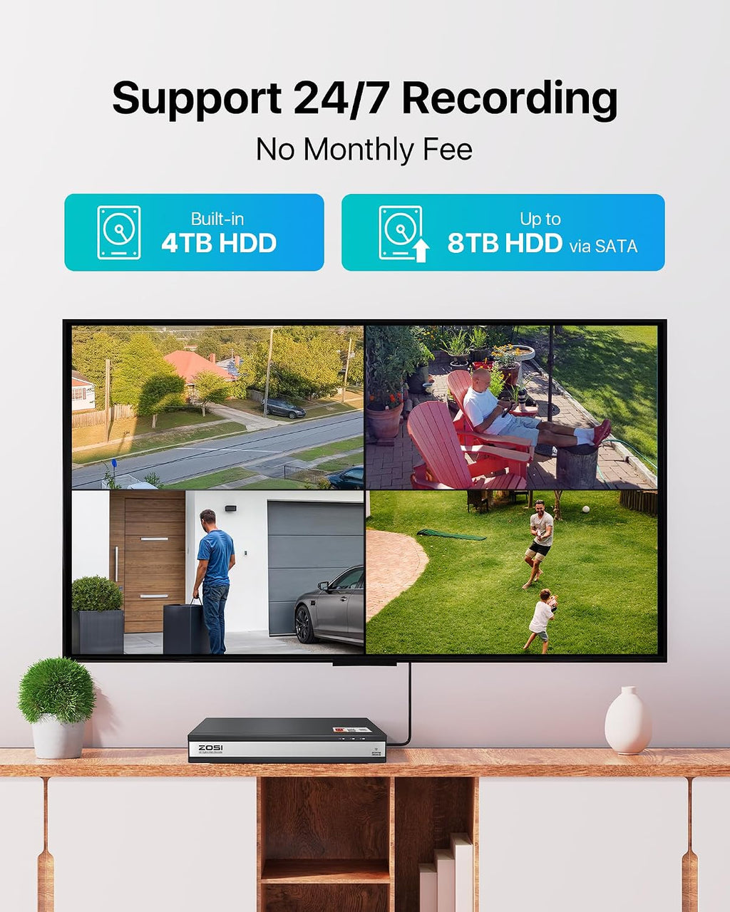 ZOSI 16CH Security Camera System with AI Human Vehicle Detection,16 Channel DVR with 4TB Hard Drive,16pcs 1920TVL 1080p Surveillance Cameras Indoor Outdoor,Night Vision,Remote Access,24/7 Recording