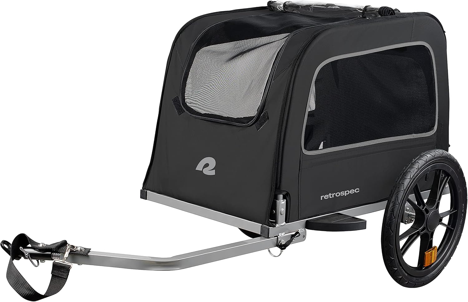 Retrospec Rover Waggin' Pet and Dog Bike Trailer with Weather-Resistant Canopy & Mesh Shield - Foldable Frame, 16in Wheels with Storage Pouch & Internal Safety Leash Supports up to 50 lbs