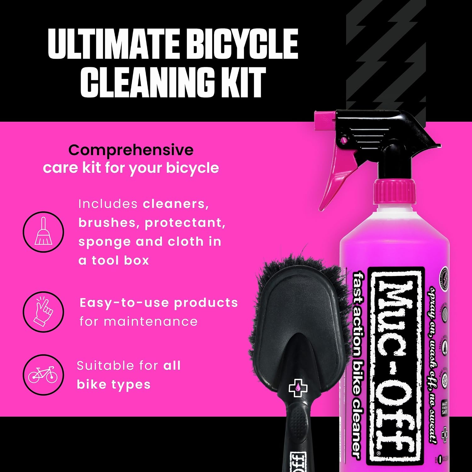Muc Off Ultimate Bicycle Cleaning Kit - Must-Have Kit to Clean, Protect and Lube Your Bike - Includes Bike Cleaner, Bike Protect, Brushes and More