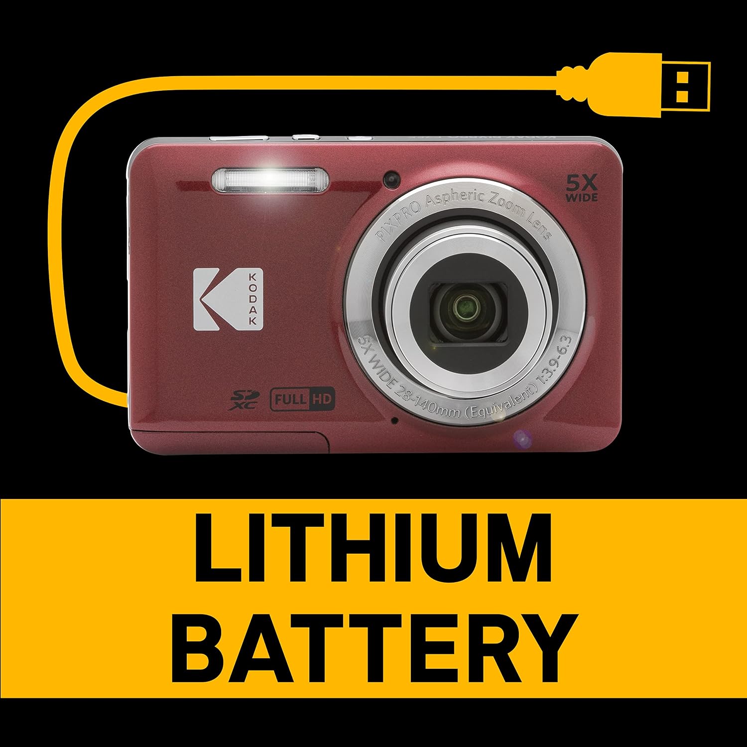 Kodak PIXPRO FZ55-RD 16MP Digital Camera 5X Optical Zoom 28mm Wide Angle 1080P Full HD Video 2.7' LCD Vlogging Camera (Red) Packaging May Vary