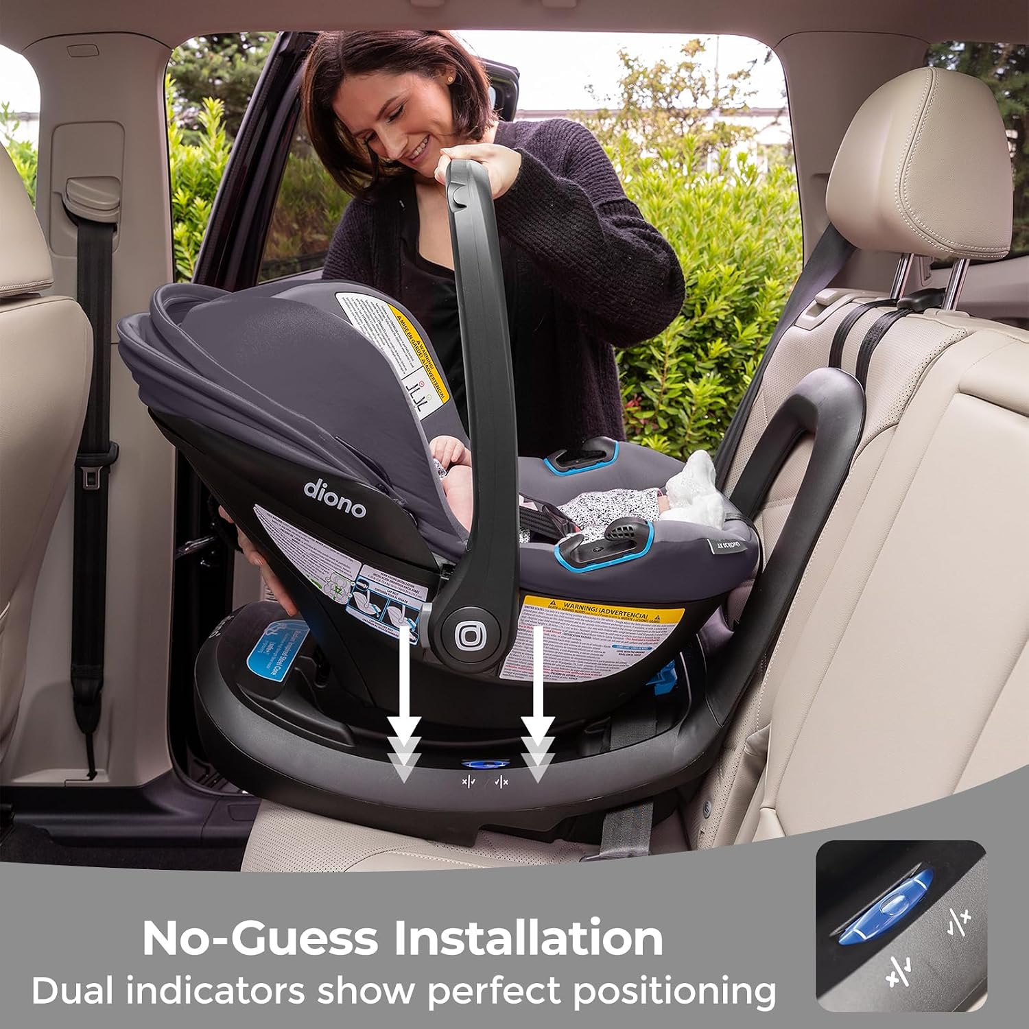 Diono LiteClik30 RXT SafePlus Infant Car Seat and Base, Rear-Facing for Infants 4-30lbs, SafePlus Engineering, with Infant Insert, UPF 50+ Sunshade (Gray Glacier Frost)