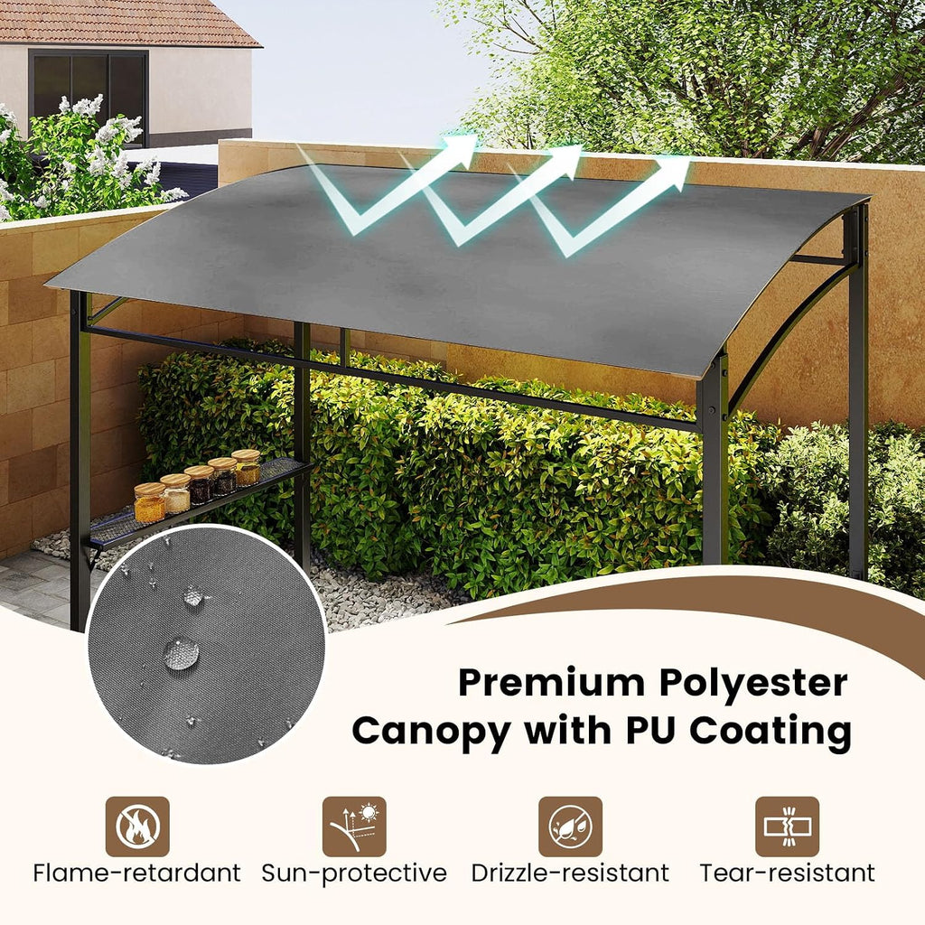 Tangkula 7ft Grill Gazebo, Patio Barbecue Canopy with Serving Shelf and Storage Hooks, Curved Grill Shelter w/Heavy-Duty Steel Frame Sunshade Awning for Outdoor Garden (Gray)