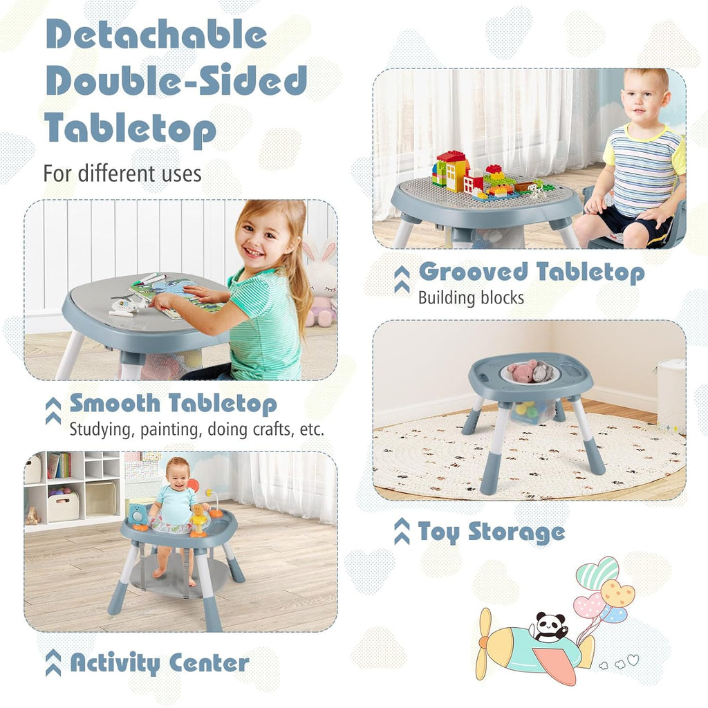 KOTEK 16 in 1 Convertible High Chair, Baby Highchair & Activity Center, Booster Seat, Building Block Table, Toddler Chair with 5-Point Harness, Removable Tray & Cushion (Blue)