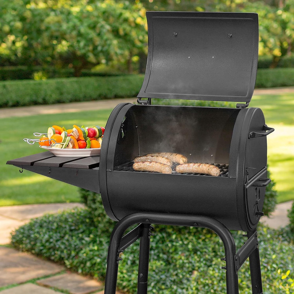 Char-Griller® Patio Pro Charcoal Grill and Smoker with Cast Iron Grates, Premium Metal Shelf and Damper Control, 250 Cooking Square Inches in Black, Model 1616