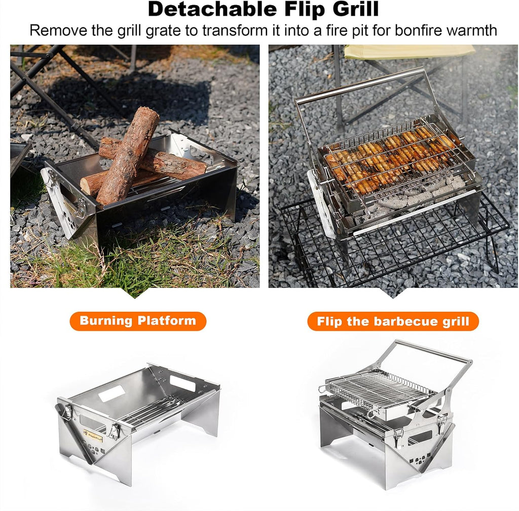 360° Rotating Barbecue Grill, Stainless Steel Flipping Barbecue Grills, Portable Camping Charcoal BBQ Grill Outdoor, Detachable Portable Charcoal Barbecue Grill for Picnic Yard Party