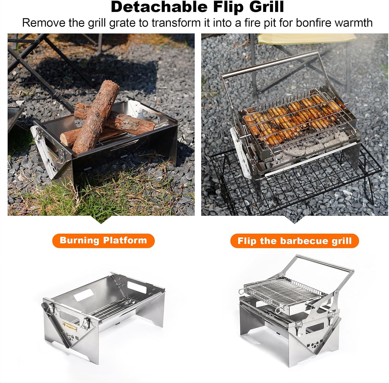 360° Rotating Barbecue Grill, Stainless Steel Flipping Barbecue Grills, Portable Camping Charcoal BBQ Grill Outdoor, Detachable Portable Charcoal Barbecue Grill for Picnic Yard Party