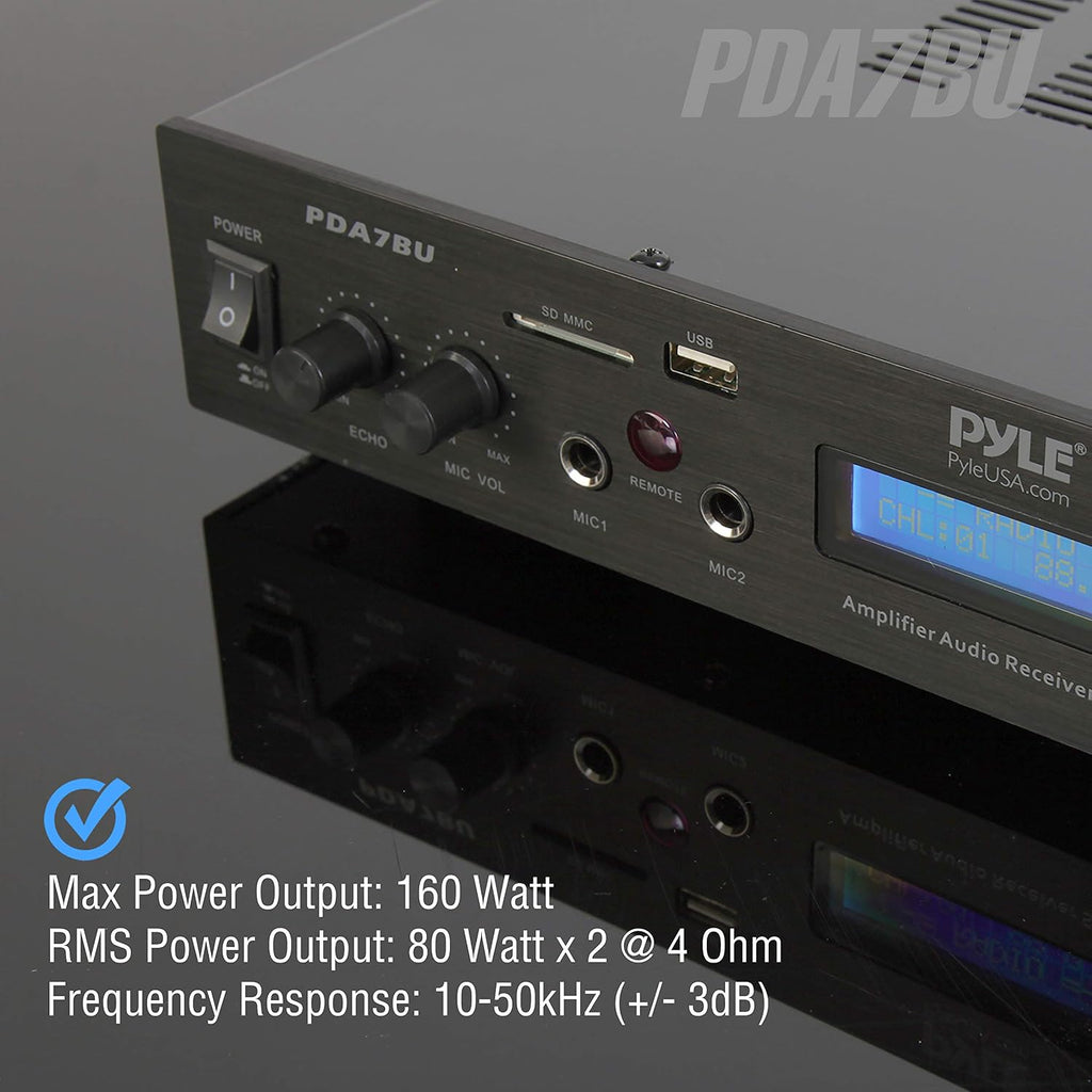 Pyle 5 Channel Bluetooth Receiver Home Theater Amp with 2 Vented 1U Server Rack Shelves for Electronics and Audio Equipment