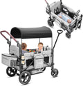 Rovique Wagon Stroller for 2 Kids,Premium Wagon for Kids with Removable Canopy, Snack Tray, Convertible Baby Bassinet, 5-Point Safety Harness, All-Terrain PU Wheels & Adjustable Push/Pull Handle,Grey