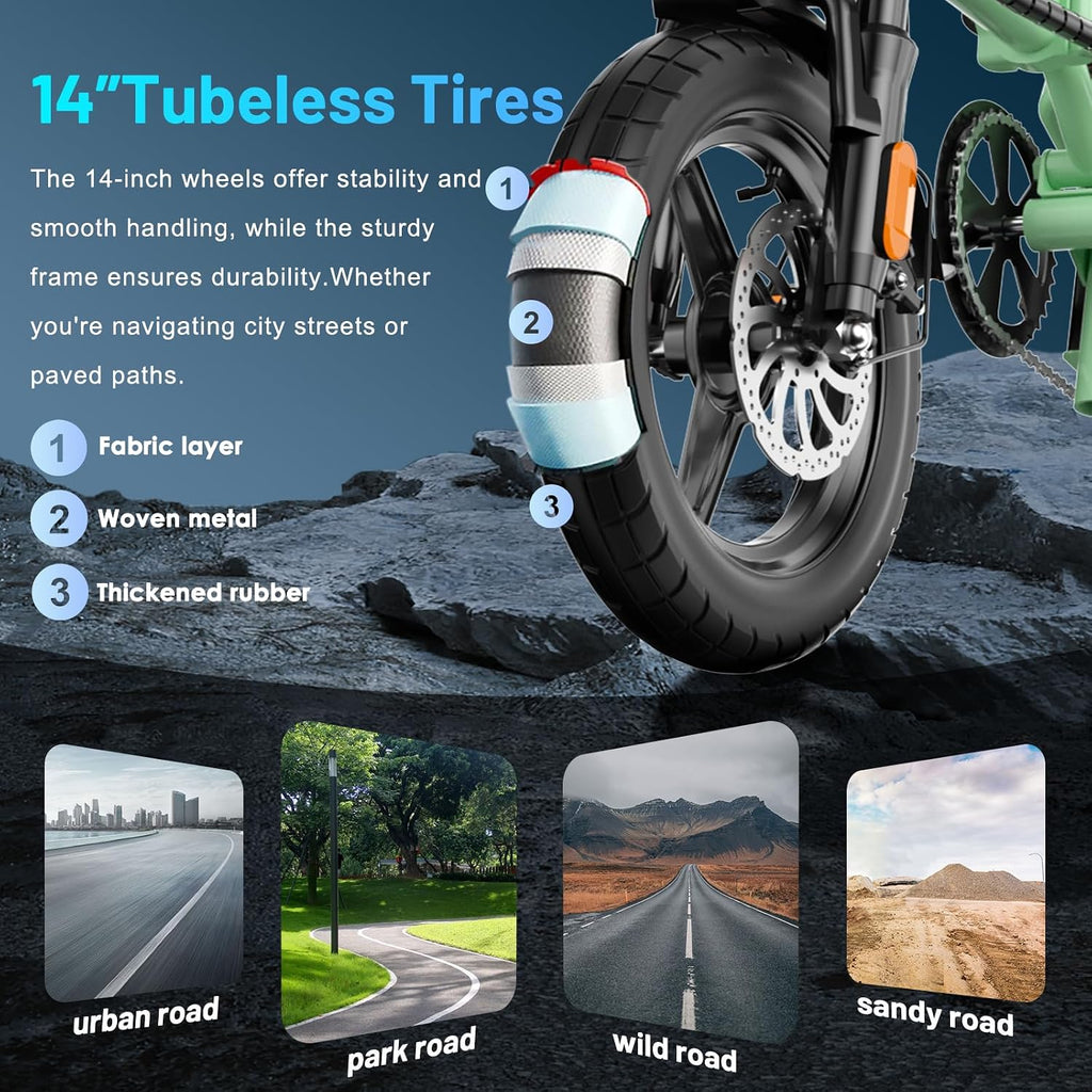 REOCRO Foldable Electric Bike for Adults, 14' Mini Folding E-Bike with 48V 10AH/20AH Removable Battery, 30-60 Miles PAS Range, 700W Peak Motor, Electric Bicycle for Daily Commuting and City Riding