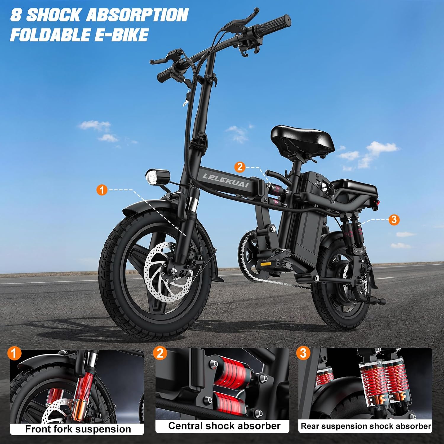 LELEKUAI Electric Bike for Adults and Teens, 520W-560W Motor, 20-24MPH, 32 Miles Range, 48V 10Ah Battery, 3-Level Pedal Assist, 14' Foldable Mini Electric Bicycle, UL 2849 Certified