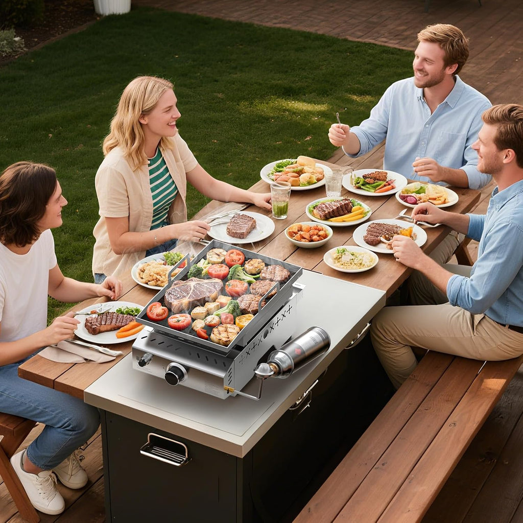 Electactic Stainless Steel Tabletop Grill,18 Inch Portable Propane Grill Griddle with Handle,8000 BTU Flat Top Grill for Camping, Outdoor & Tailgating Barbecue