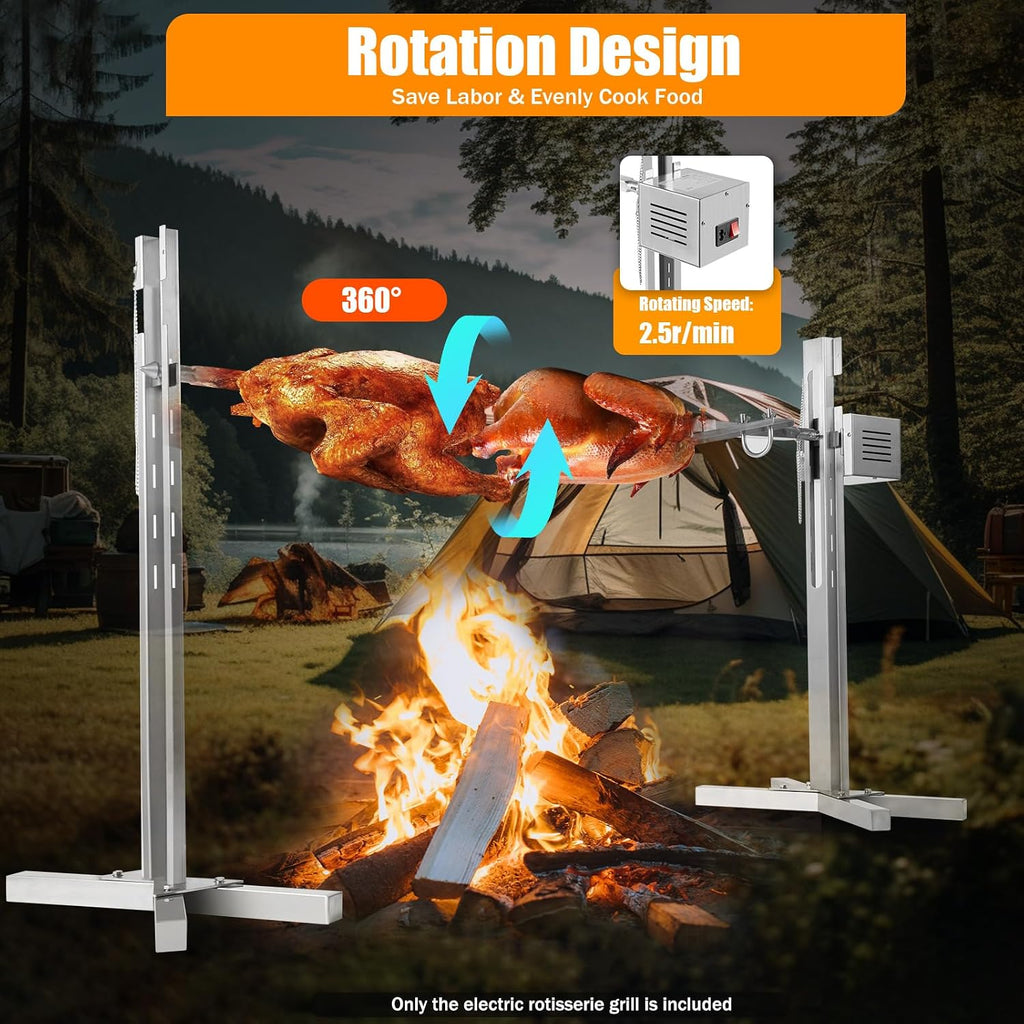 53' Electric BBQ Rotisserie Grill Kit, Rotisserie Kit for Grill with Automatic Rotisserie Motor, Pig Spit Rotisserie Grill, Height Adjustable Stainless Steel Roaster Stand for Roasting Pig Lamb