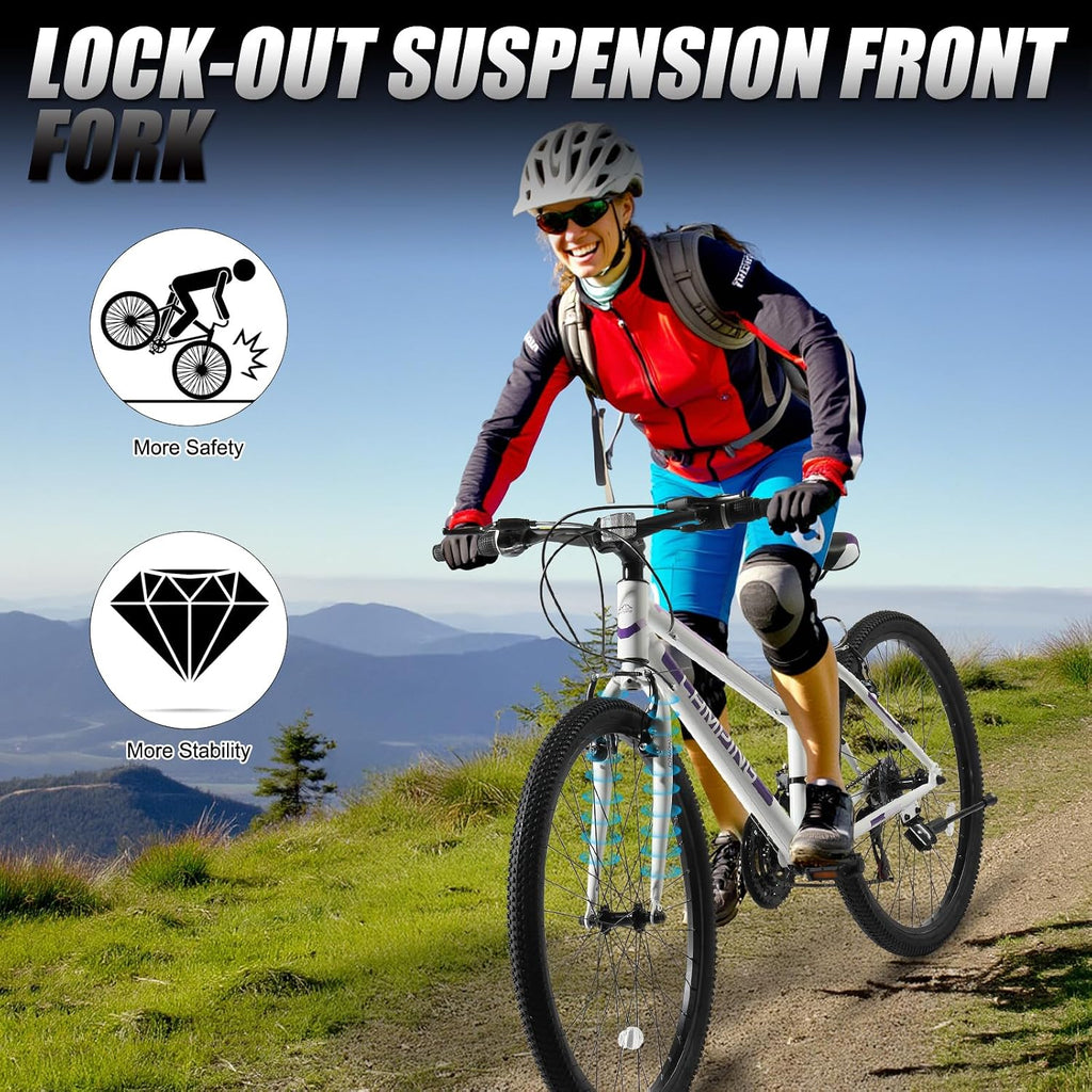 CamPingSurvivals 20/24/26 Inch Mountain Bike for Men/Women, Adult Bicycle with Professional 7 or 21 Speed Shifting, Double Shock Effect, Comfort Saddle and Pretty Look