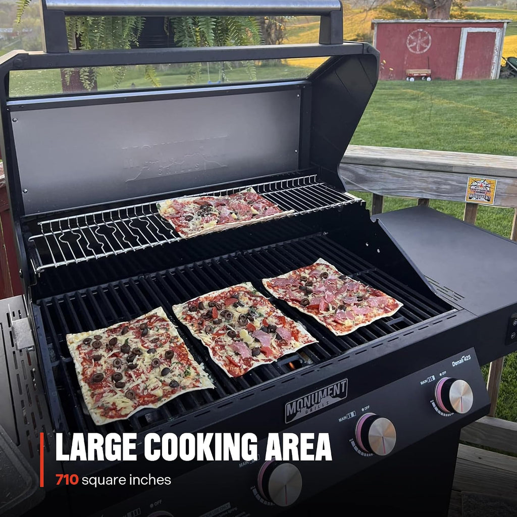 Monument Grills Denali Series, 4+1 Liquid Propane Gas Smart BBQ Grill, 4 Burners & 1 Side Burner Denali 425 with Smart Technology and Knob Controls, Black