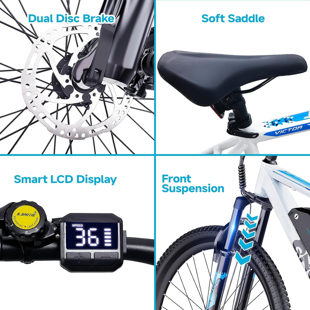 QNUT Electric Bike for Adults with Peak 1000W Motor 26' Victor Mountain Lightweight Ebike, 10.4Ah/7.8Ah Removable Battery Up to 40-60 Miles, 22MPH E Bike Commuter E-MTB for Teens, UL 2849 Certified