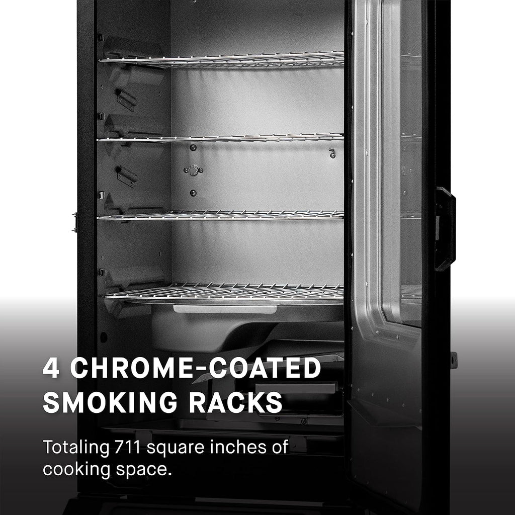 Masterbuilt®710 WiFi Digital Smoker, Vertical Design, 711 Cooking Sq. Inches, 4 Chrome Coated Smoking Racks, Wood Chip Loader, Electric Fuel Source to Plug in and Start Cooking, Black Model MB20070924