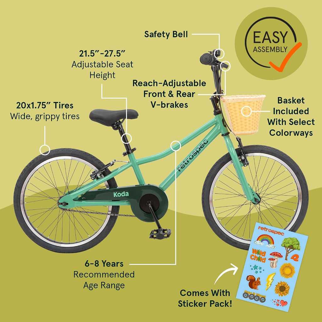 Retrospec Koda Plus Kids Bike for Boys & Girls Ages 6-8 Years - Children's Bicycle, Adjustable Seat & Handlebars