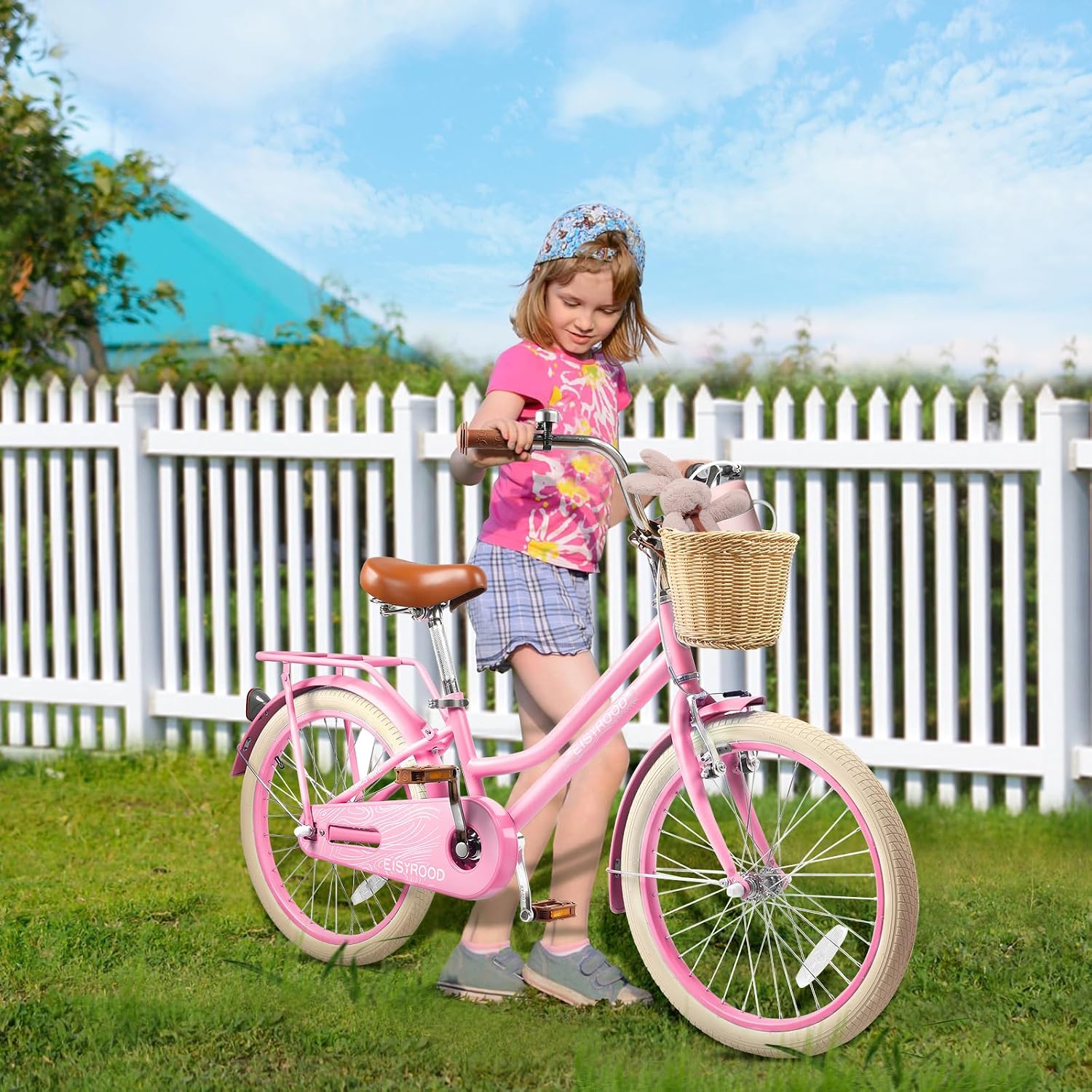 20 Inch Girls Bike, Single Speed Kids' Bicycles with Basket and Kickstand, Kids Beach Cruiser Bike for Girls, Adjustable Seat, Multiple Colors