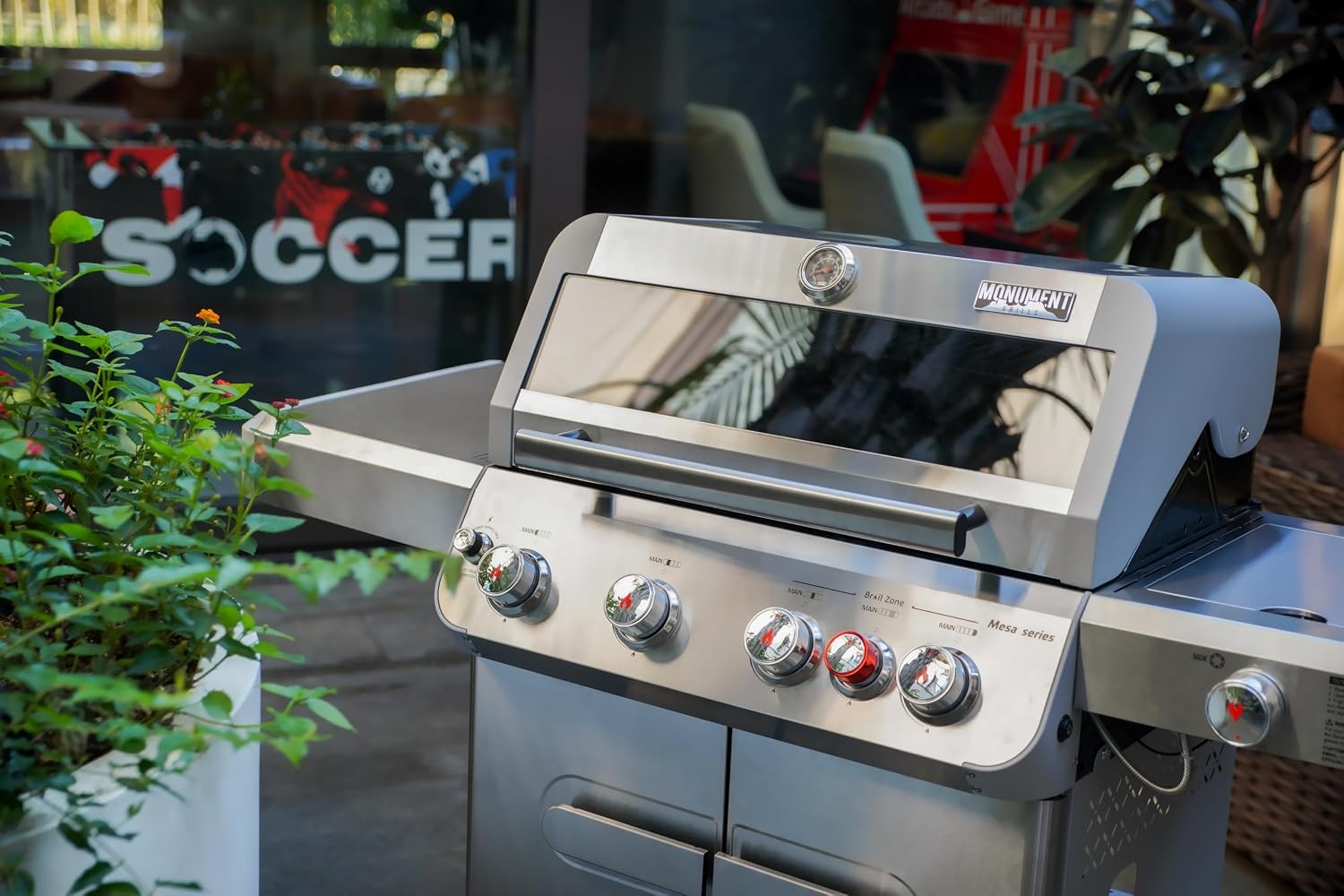 Monument Grills Mesa Series, Outdoor Barbecue Stainless Steel 4 Burner Propane Gas Grill, 62,000 BTU Patio Barbecue Grill with Side Burner, Infrared, Knob Controls, Mesa415BZ with BBQ Cover