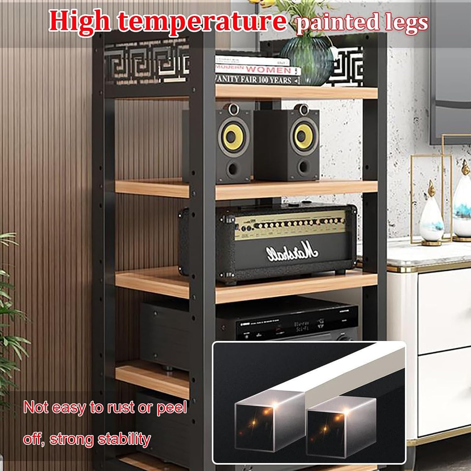 Modern AV Media Stand - Open Stereo Rack Storage Cabinet, Corner Shelf, Audio-Video Shelving Unit for Recording Room, Office, Home Theater (Black, 34.6 in)